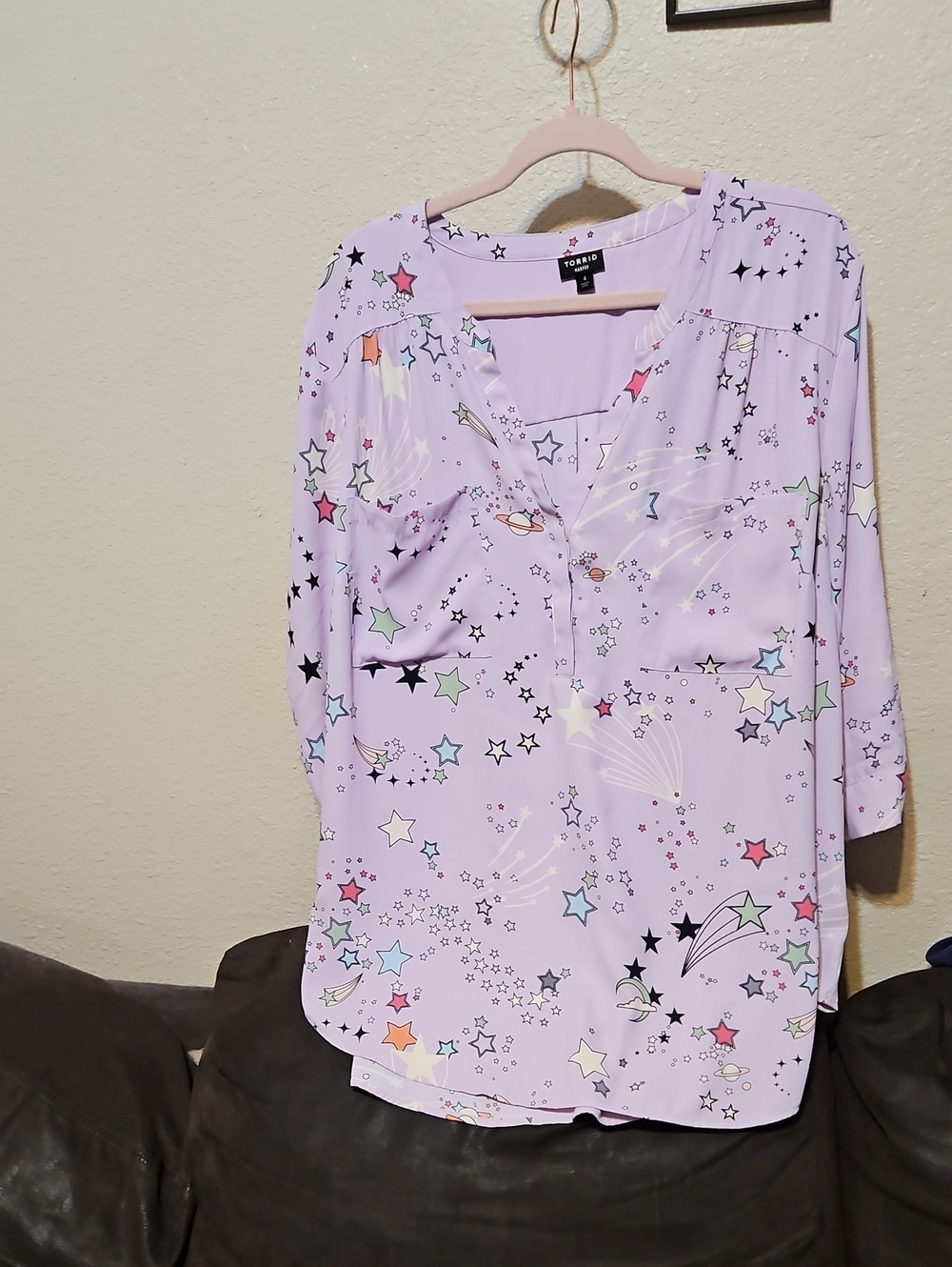 Torrid Lavender Star Print Henley Blouse